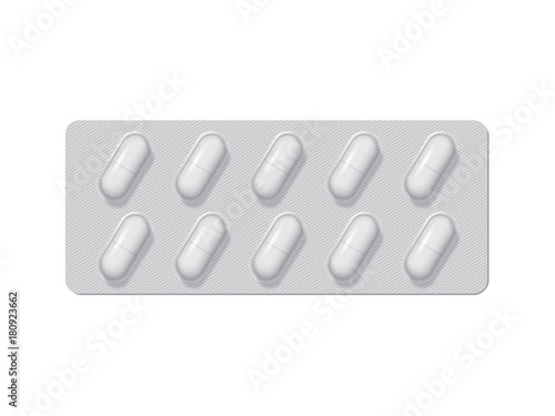 package with tablets medicines mock up vector template