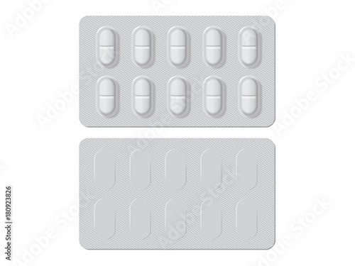 packs with different tablets medicines mock up vector template