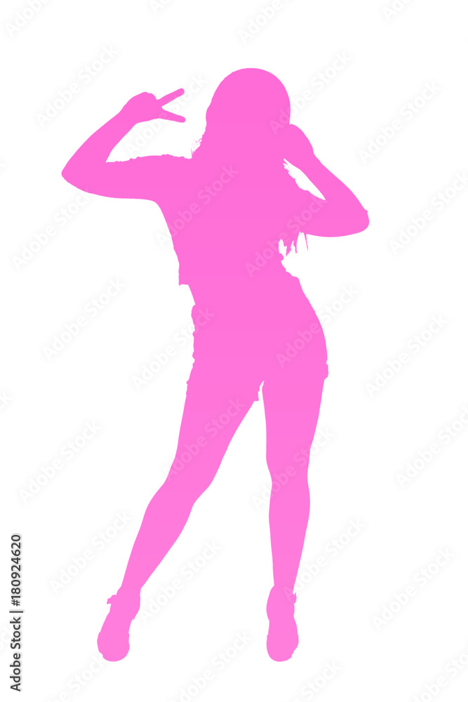 purple pink silhouette of a girl with peace sign
