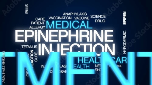 Epinephrine injection animated word cloud, text design animation.