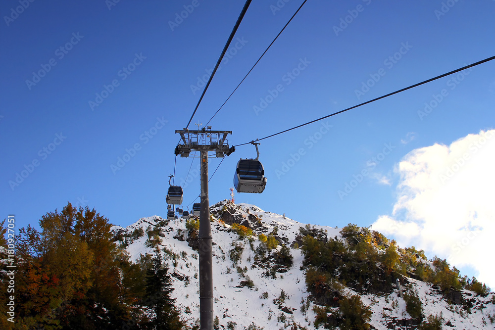 Cableway in ski resort Roza Khutor