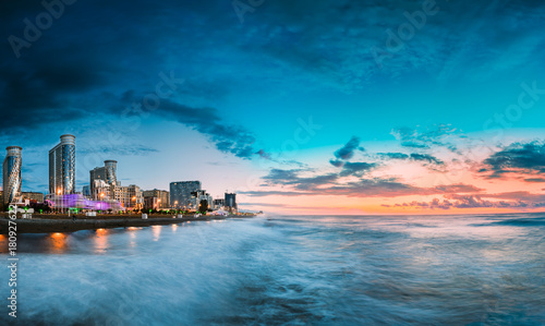 Batumi  Adjara  Georgia. Panorama Of Illuminated Resort Town At 