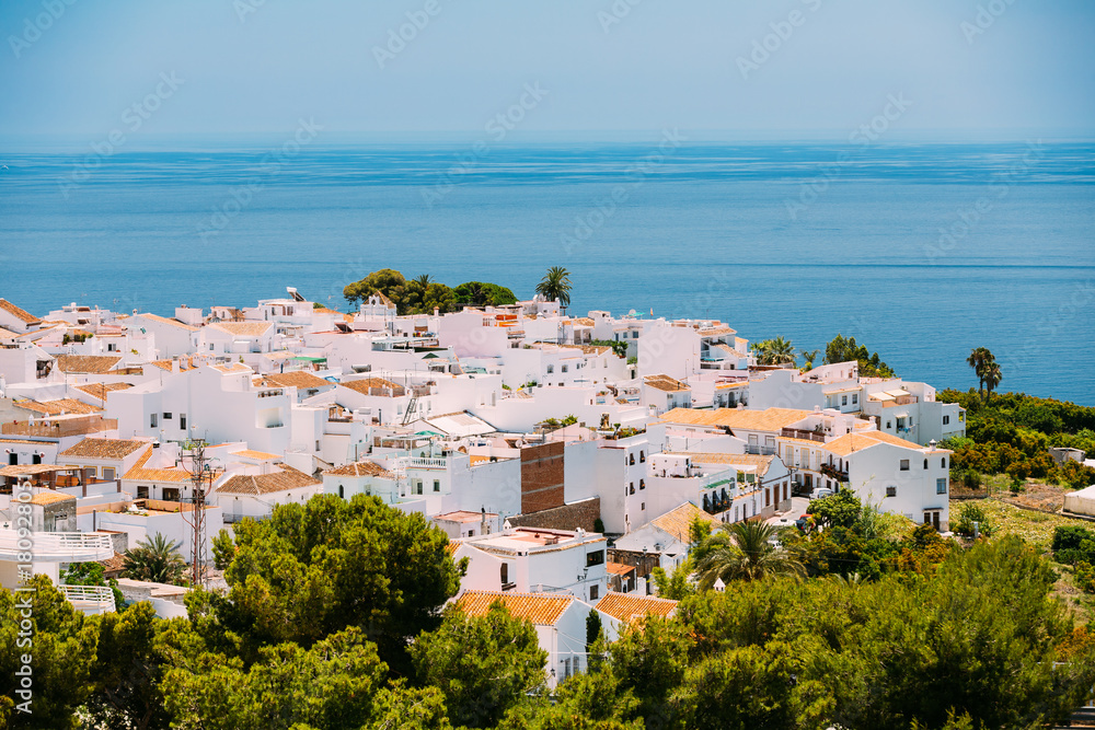 Mediterranean architecture - white color houses in Nerja, Spain