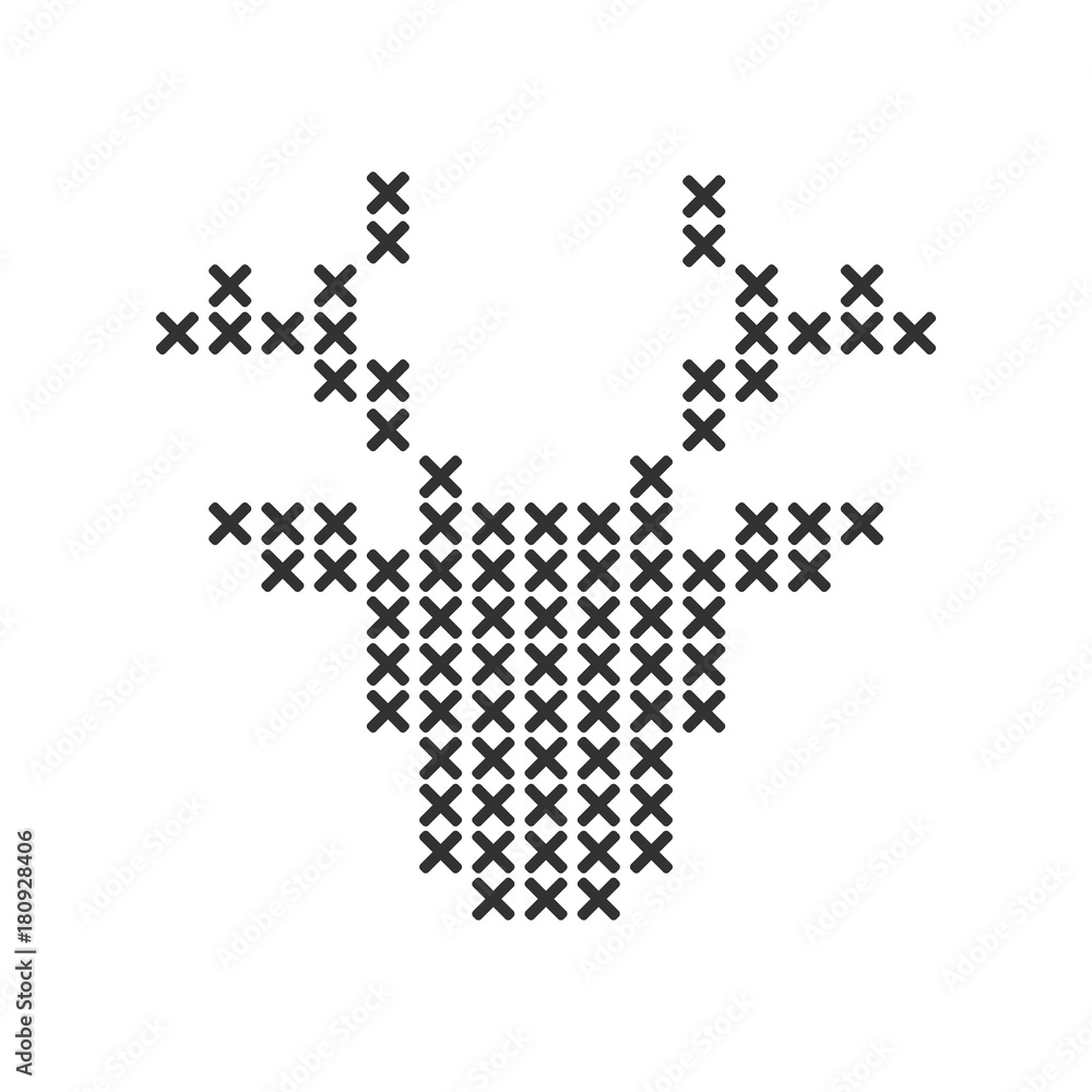 Cross stitch knitting christmas pattern in in reindeer head shape shape