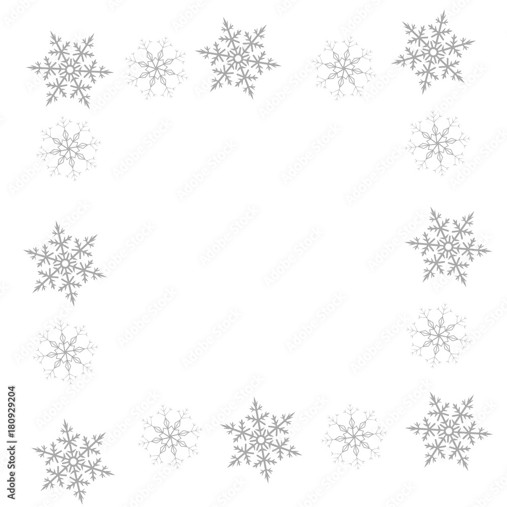 Festive decorative frame made of snowflakes on a white background. For posters, postcards, greeting for Christmas, new year.