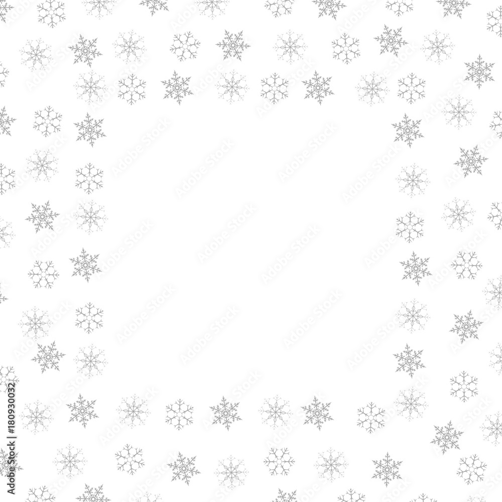 Festive decorative frame made of snowflakes on a white background. For posters, postcards, greeting for Christmas, new year.