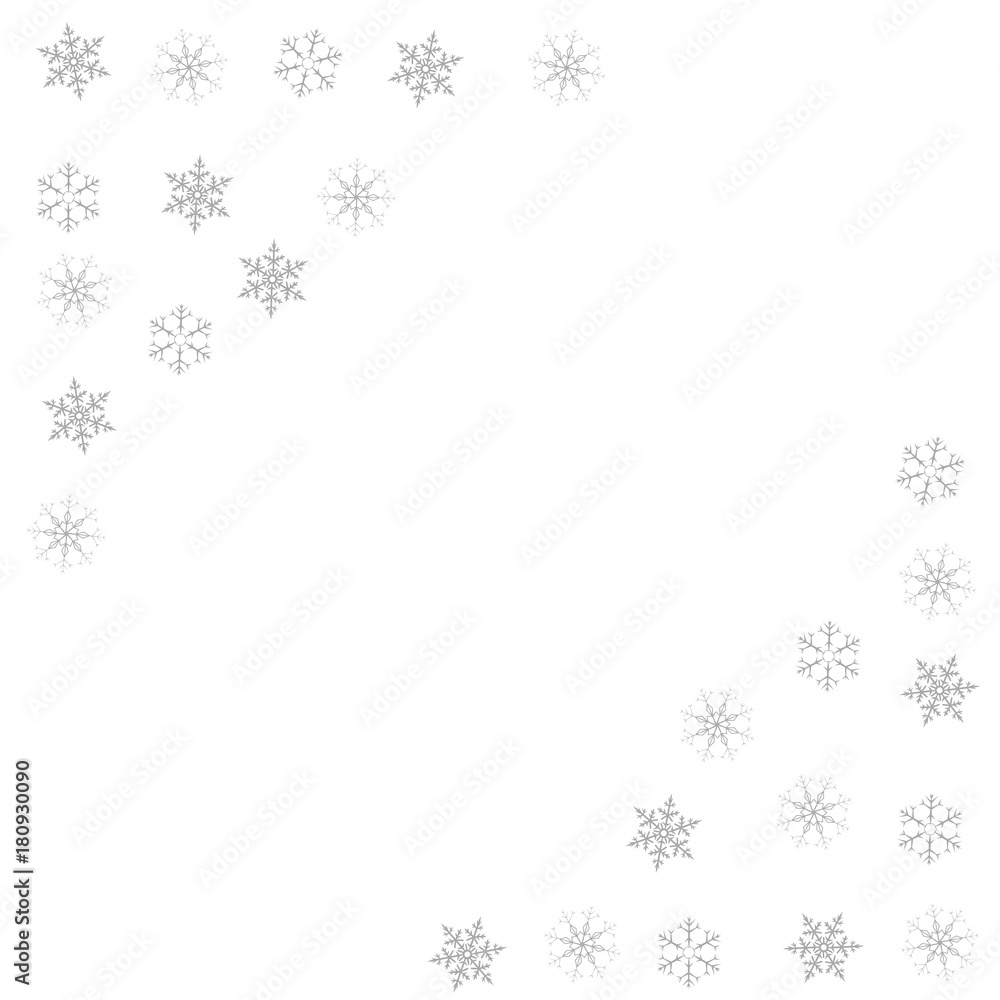 Festive decorative frame made of snowflakes on a white background. For posters, postcards, greeting for Christmas, new year.