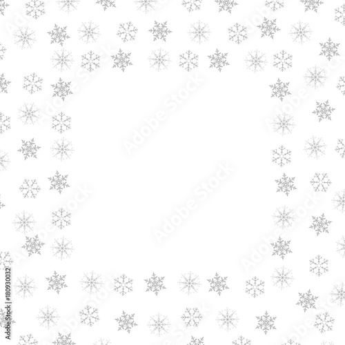 Festive decorative frame made of snowflakes on a white background. For posters  postcards  greeting for Christmas  new year.