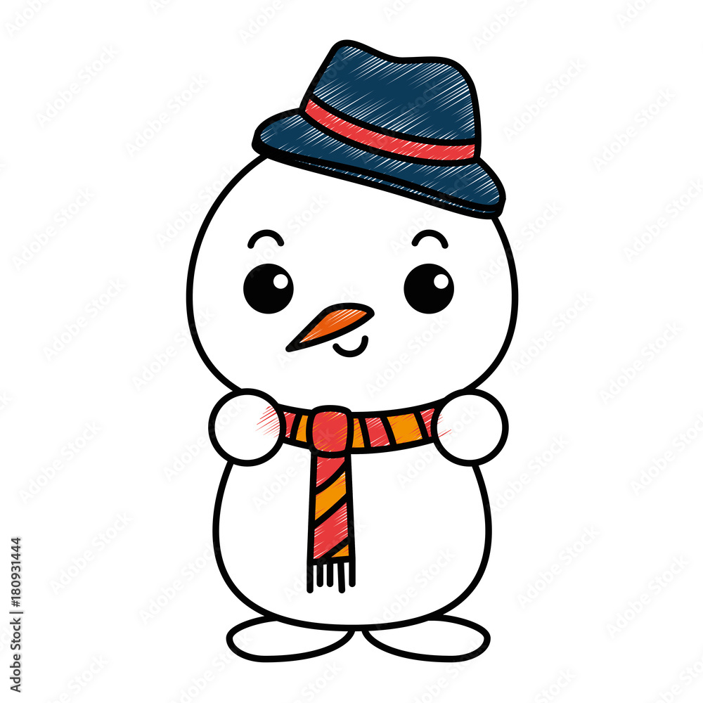 snowman with christmas hat kawaii character snowman with christmas hat kawaii character