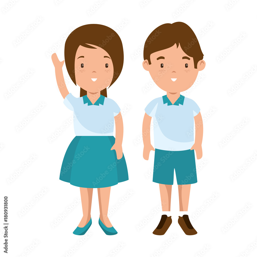 little students with uniform characters little students with uniform characters
