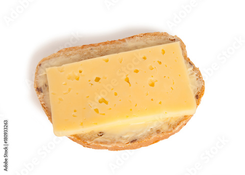 grain bread with butter and cheese isolated on a white background