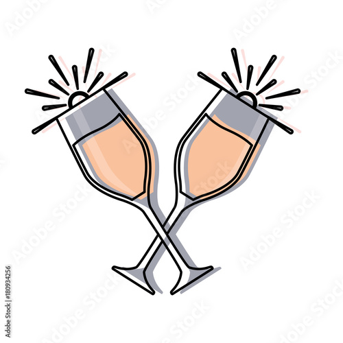 two clinking Champagne Glasses icon over white background vector illustration