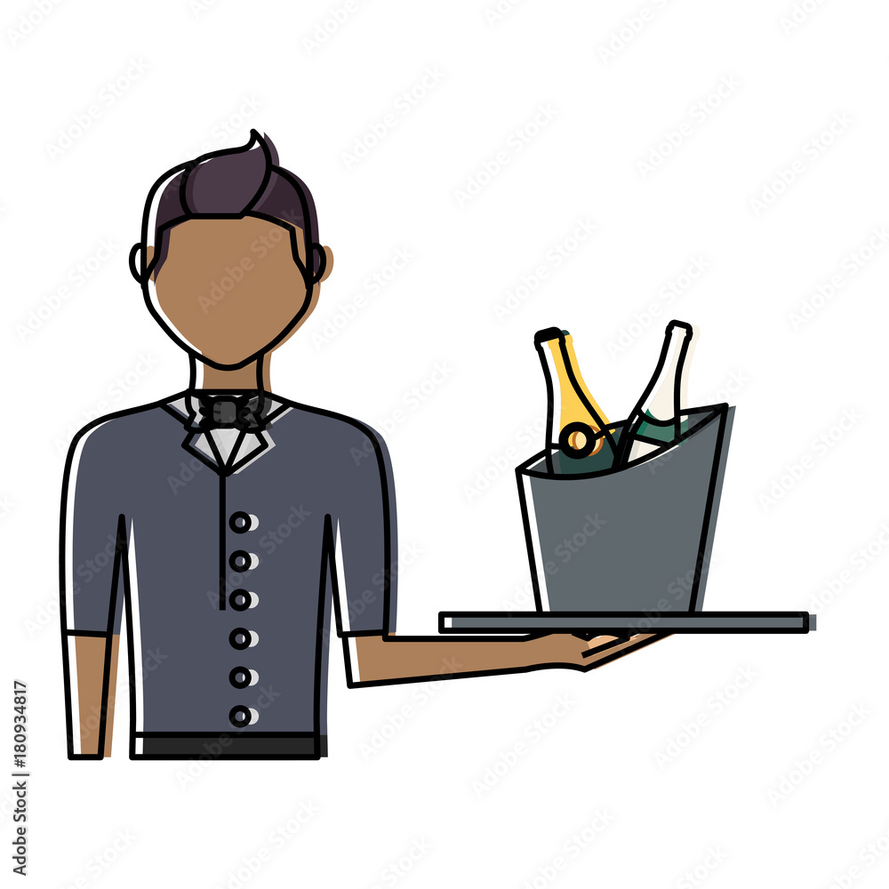 bartender holding a tray with drinks icon over white background colorful design vector illustration