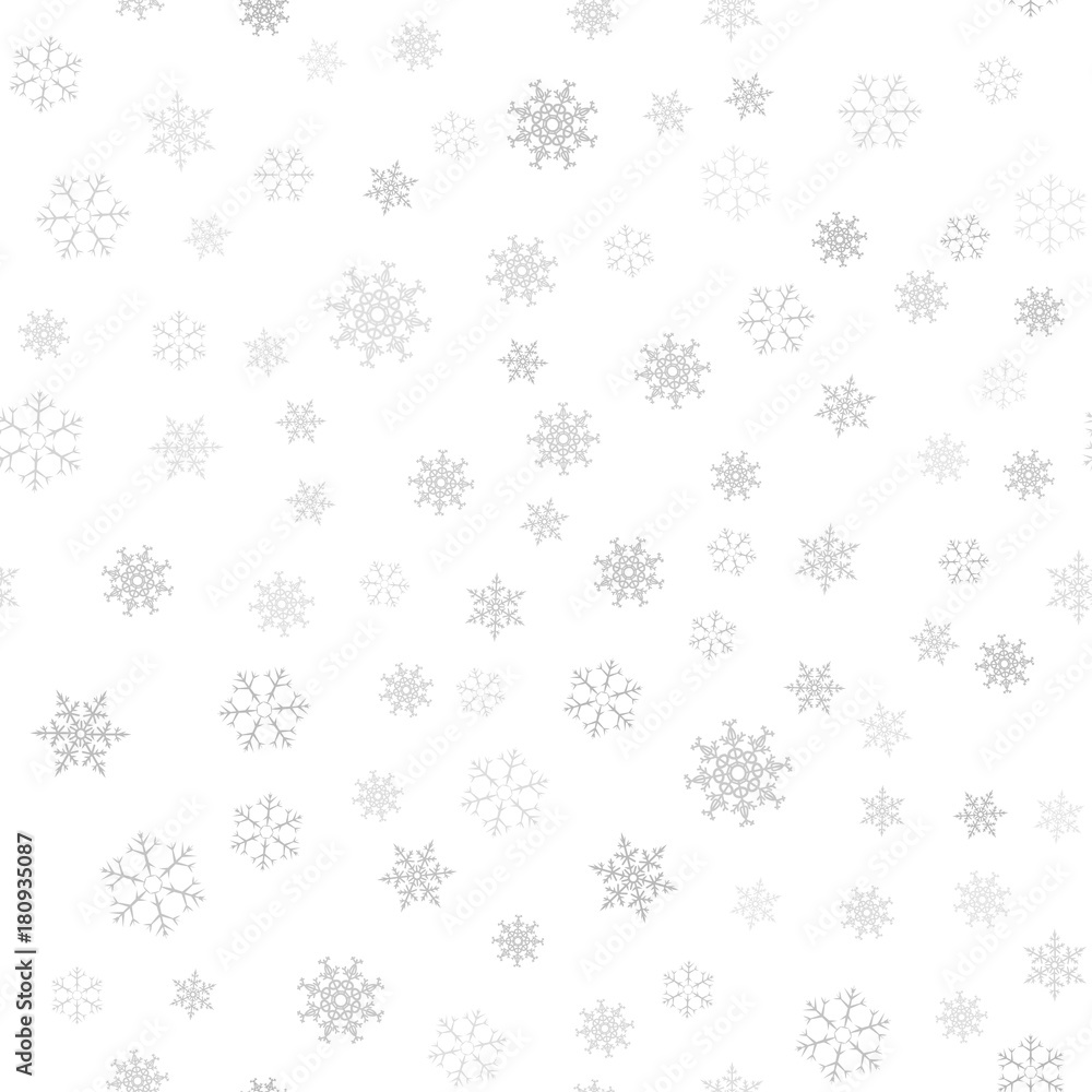 Seamless pattern. Christmas abstract background made of snowflakes on white. Design postcards, posters, greeting for the new year.