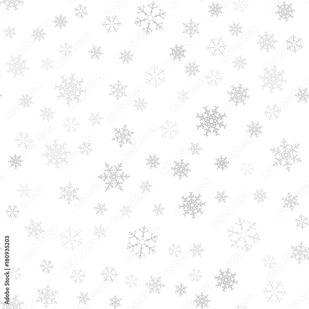 Seamless pattern. Christmas abstract background made of snowflakes on white. Design postcards, posters, greeting for the new year.