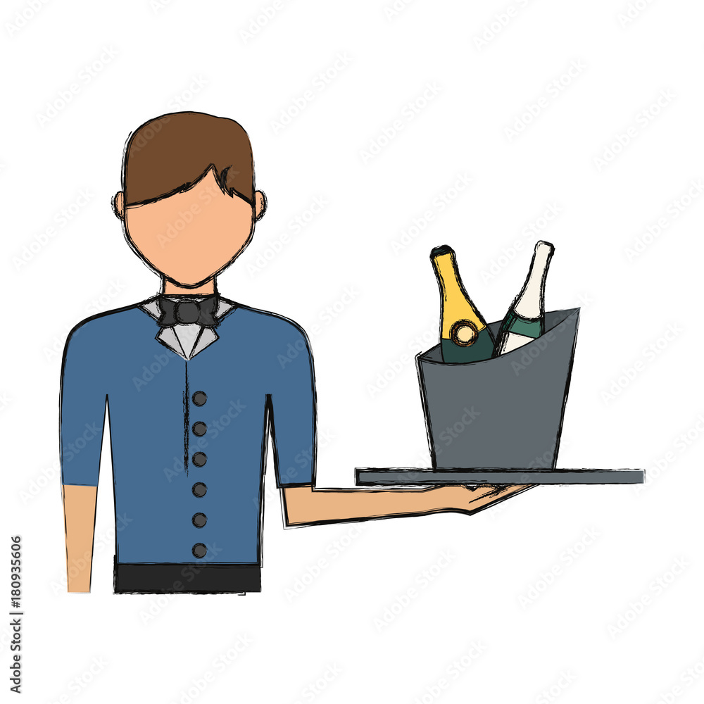 bartender holding a tray with drinks icon over white background colorful design vector illustration bartender holding a tray with drinks icon over white background colorful design vector illustration