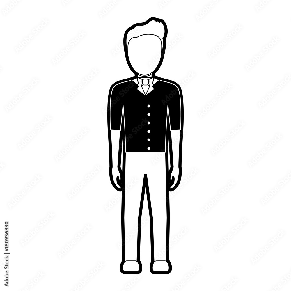flat line monochromatic waiter man over white background  vector illustration