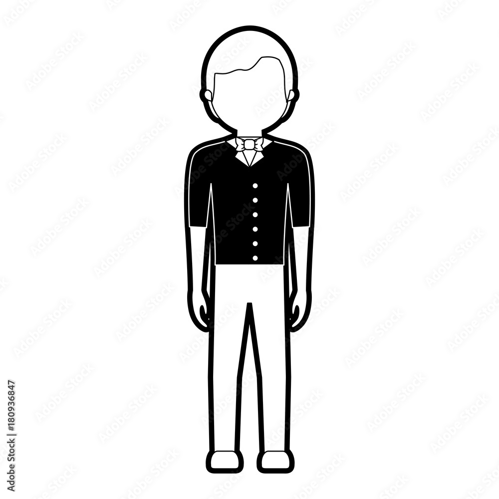 flat line monochromatic waiter man over white background vector illustration flat line monochromatic waiter man over white background vector illustration