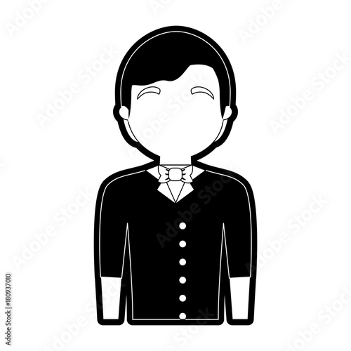 flat line monochromatic waiter man over white background vector illustration