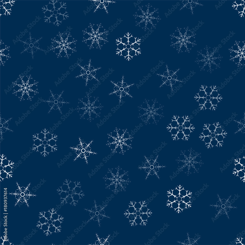 abstract seamless pattern made of snowflakes on blue. Christmas background for design of posters, postcards, invitation for the new year.
