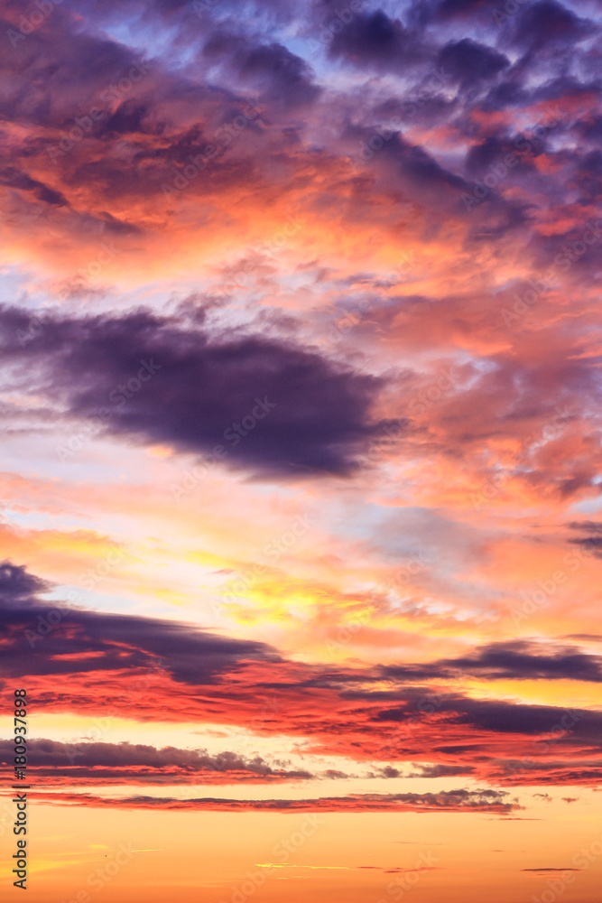 Sunset sky colorful clouds. Natural background.