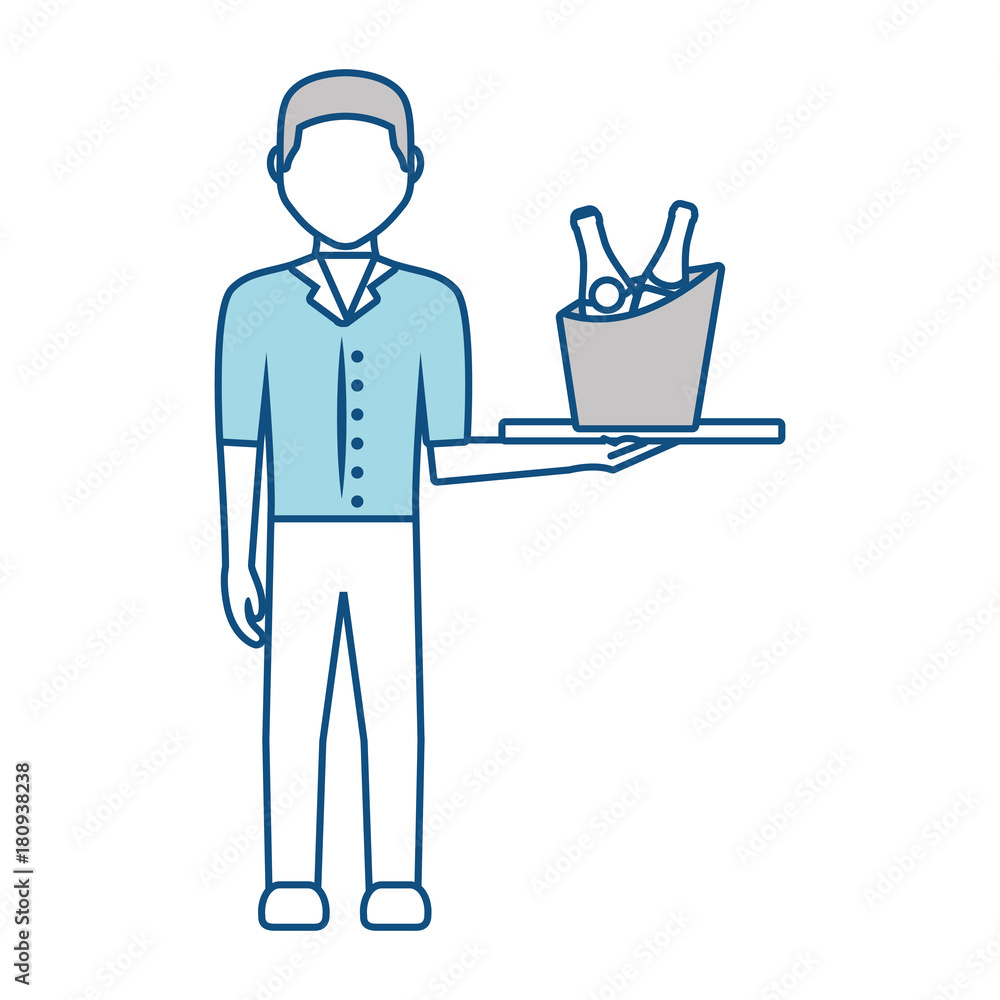 bartender holding a tray with drinks icon over white background vector illustration