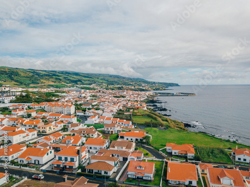 Aerial view on city Mosterios on island Sao Miguel, the Azores. Beautiful small town in Portugal. Azores islands. photo