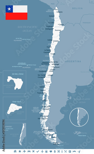 Chile - map and flag Detailed Vector Illustration