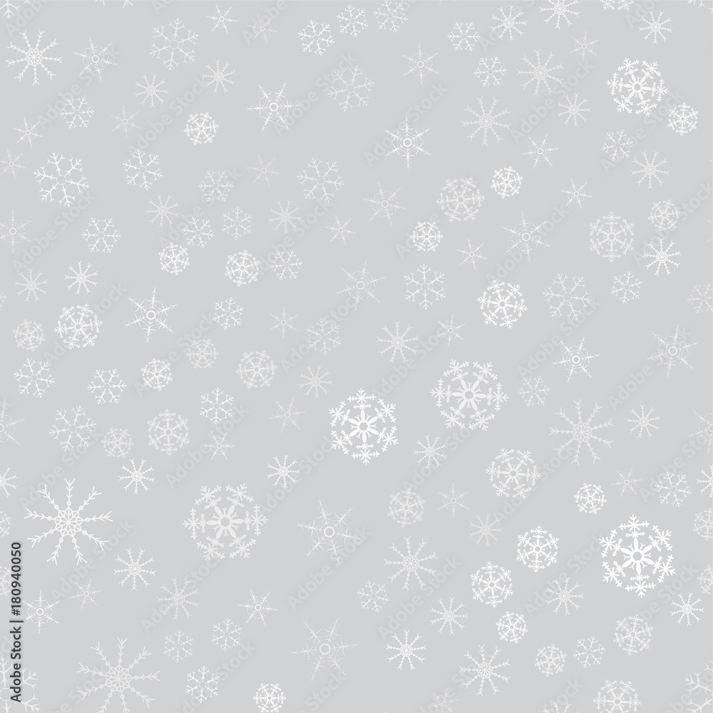 seamless pattern from white snowflakes on the grey background. Texture for cards, greeting, Christmas, new year, holiday, party seamless pattern from white snowflakes on the grey background. Texture for cards, greeting, Christmas, new year, holiday, party