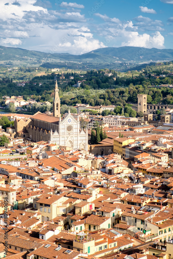 Aerial view of Florence with a view of the Basilica di Santa Croce