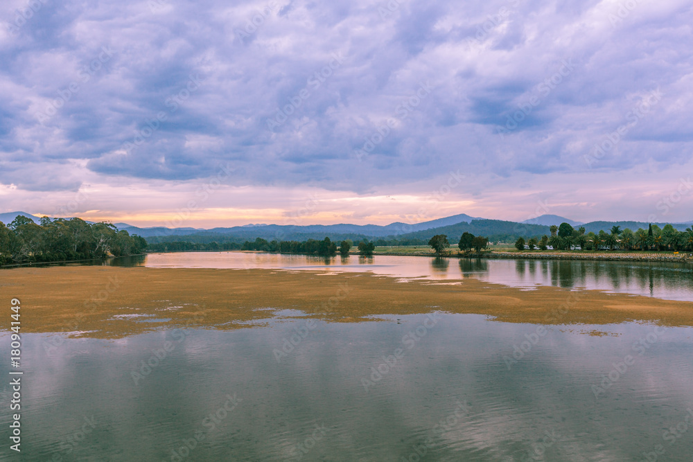 Fototapeta premium Beautiful landscape of shallow lake sunset