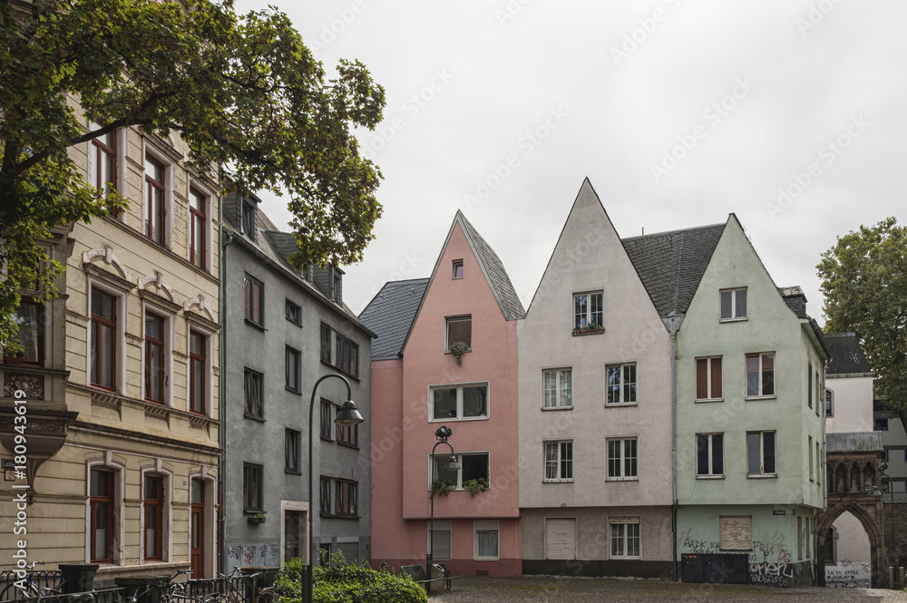 COLOGNE, GERMANY - SEPTEMBER  11, 2016: Colorful houses in Bavarian style in the old town of Cologne, North Rhine-Westphalia