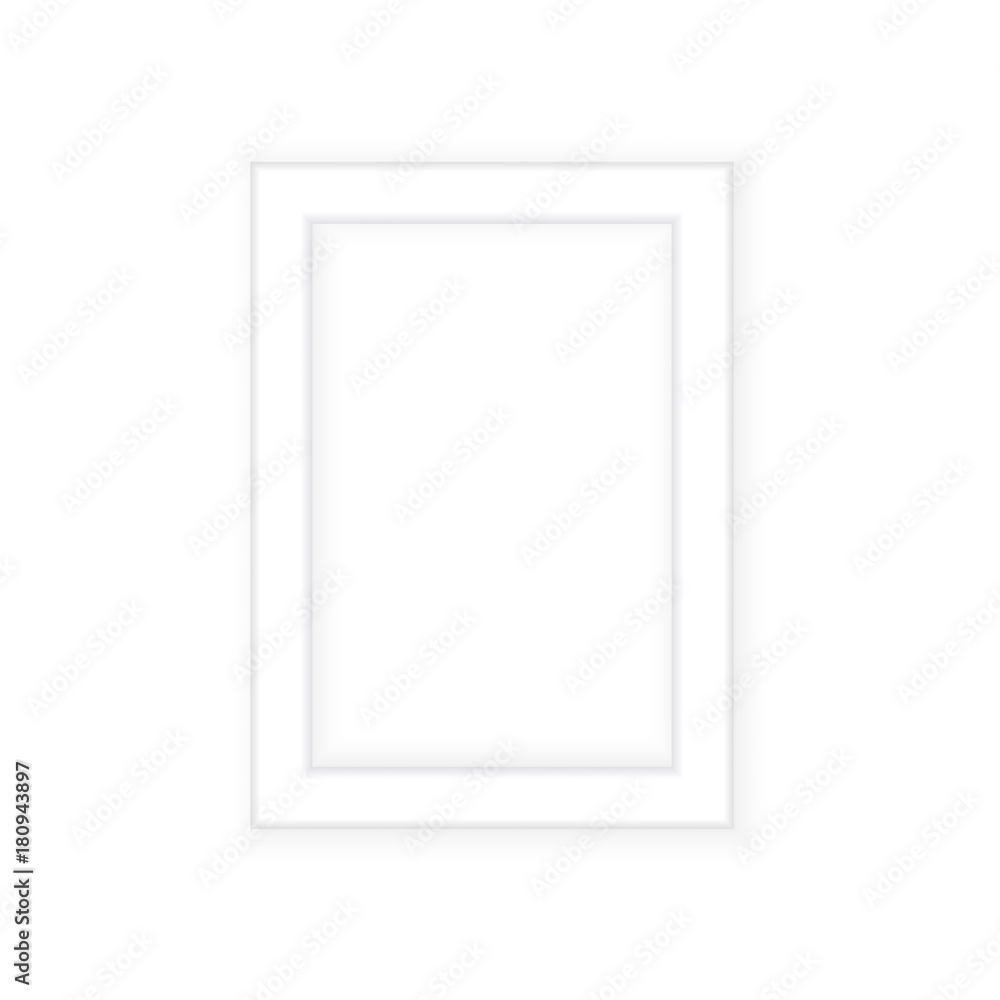 White picture frame. Landscape orientation. Minimalistic detailed photo realistic frame. Graphic design element for scrapbooking, art work presentation, web, flyers, posters. Vector illustration. White picture frame. Landscape orientation. Minimalistic detailed photo realistic frame. Graphic design element for scrapbooking, art work presentation, web, flyers, posters. Vector illustration.