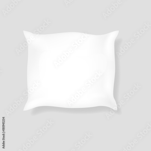 Blank white square pillow with shadow. Cushion vector illustration isolated on light background. Sleep, relaxation, comfort concept. Realistic blank template for your design and business.