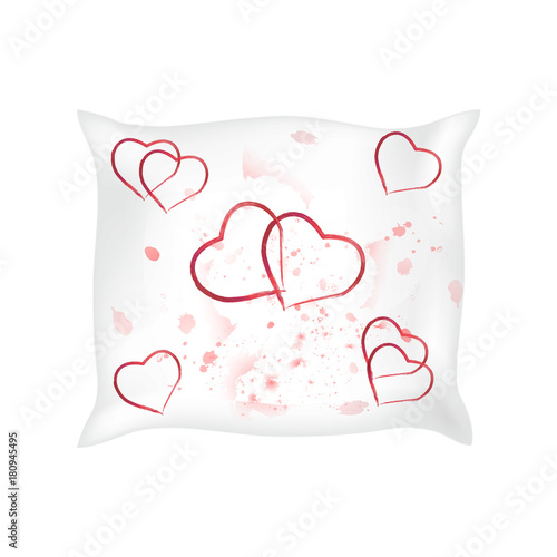 Decorative pillow with hearts pillowcase in an elegant, gentle style on a white background. Interior design element. Vector illustration