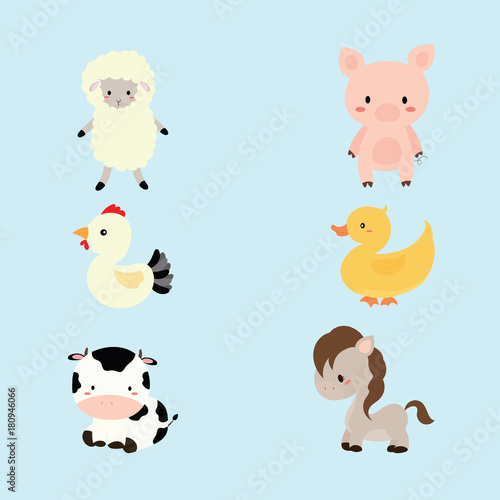 cute animal farm set vector