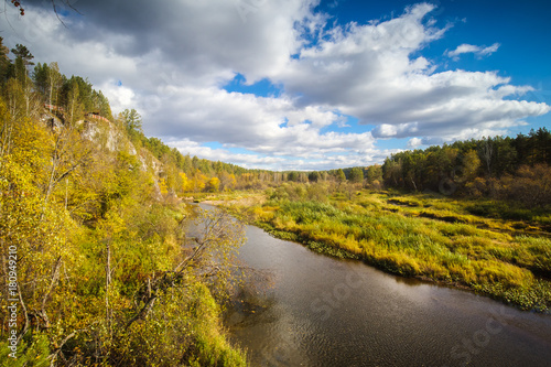 Travel place with view on a river from mountain