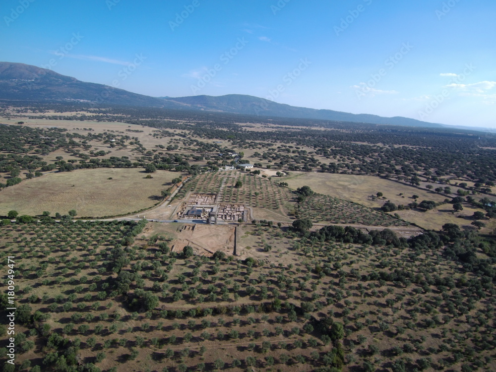 Caparra  desde el aire. Yacimiento ciudad romana en la provincia de Caceres ( Extremadura, España). Foto aerea