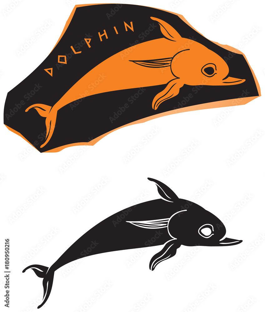 Vecteur Stock Ancient Greek ceramic style dolphin icon, red figure vase  painting series vector design element | Adobe Stock