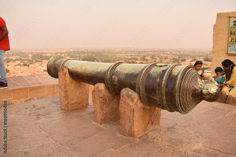 beautiful cannon put on the top of jaisalmer fort rajasthan india