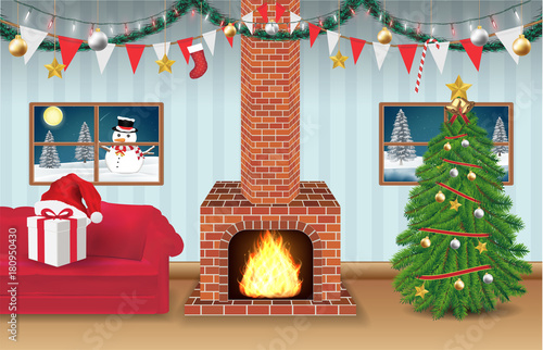 night christmas party room decorated background