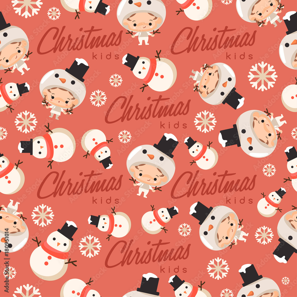 Boy and girl wearing Christmas fancy hat : Seamless Pattern : Vector Illustration Boy and girl wearing Christmas fancy hat : Seamless Pattern : Vector Illustration