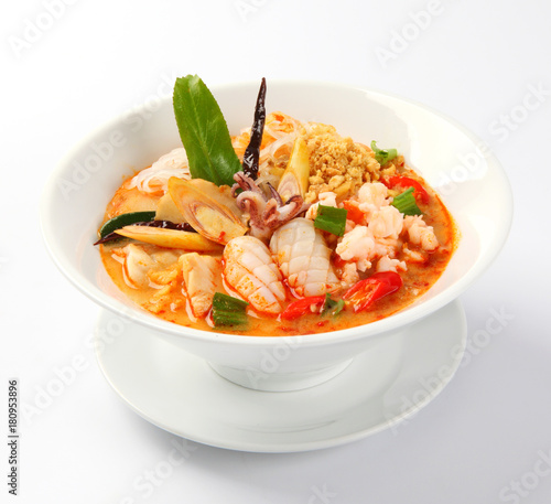 Asian spicy seafood noodle soup