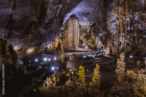 Vietnam s Paradise cave  wonderful cavern at Bo Trach  Quang Binh province  underground beautiful place for travel  heritage national with impression formation  abstract shape from stalactite