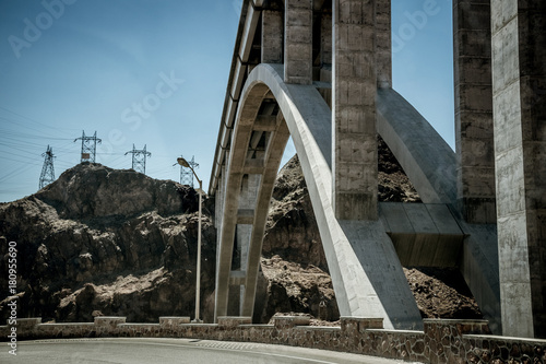 Fototapeta Naklejka Na Ścianę i Meble -  Engineering structures of Hoover Dam, Nevada. Arched Bridge over the Colorado River