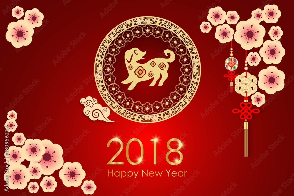 Happy Chinese new year. Year of the dog. Red and gold color. Vector illustration. Happy Chinese new year. Year of the dog. Red and gold color. Vector illustration.
