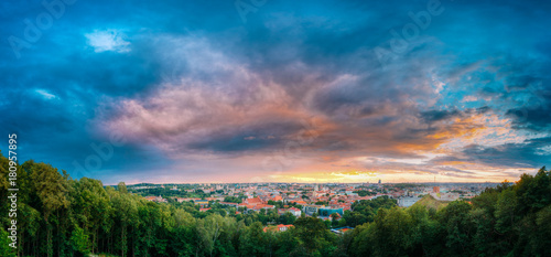 Vilnius, Lithuania. Panorama Of Old Town Historic Center Cityscape