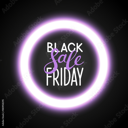 Black friday background with neon shiny frame
