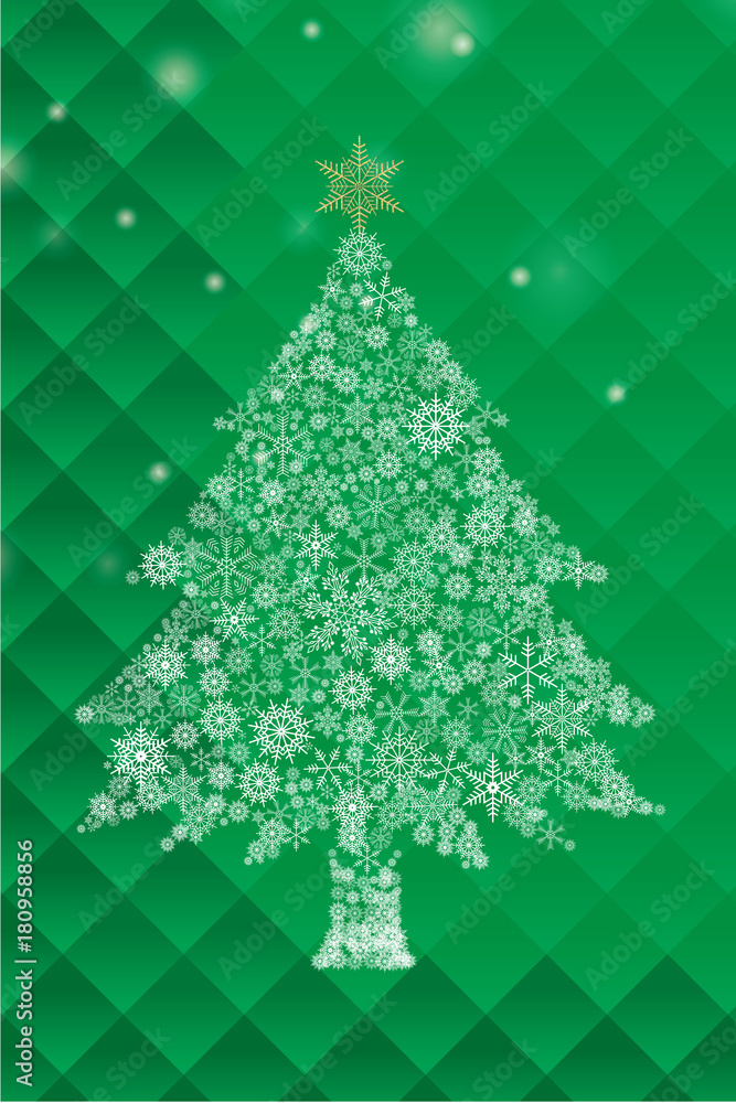クリスマス向け背景画像 緑 雪の結晶のクリスマスツリーイラスト Merry Xmas Stock Vector Adobe Stock