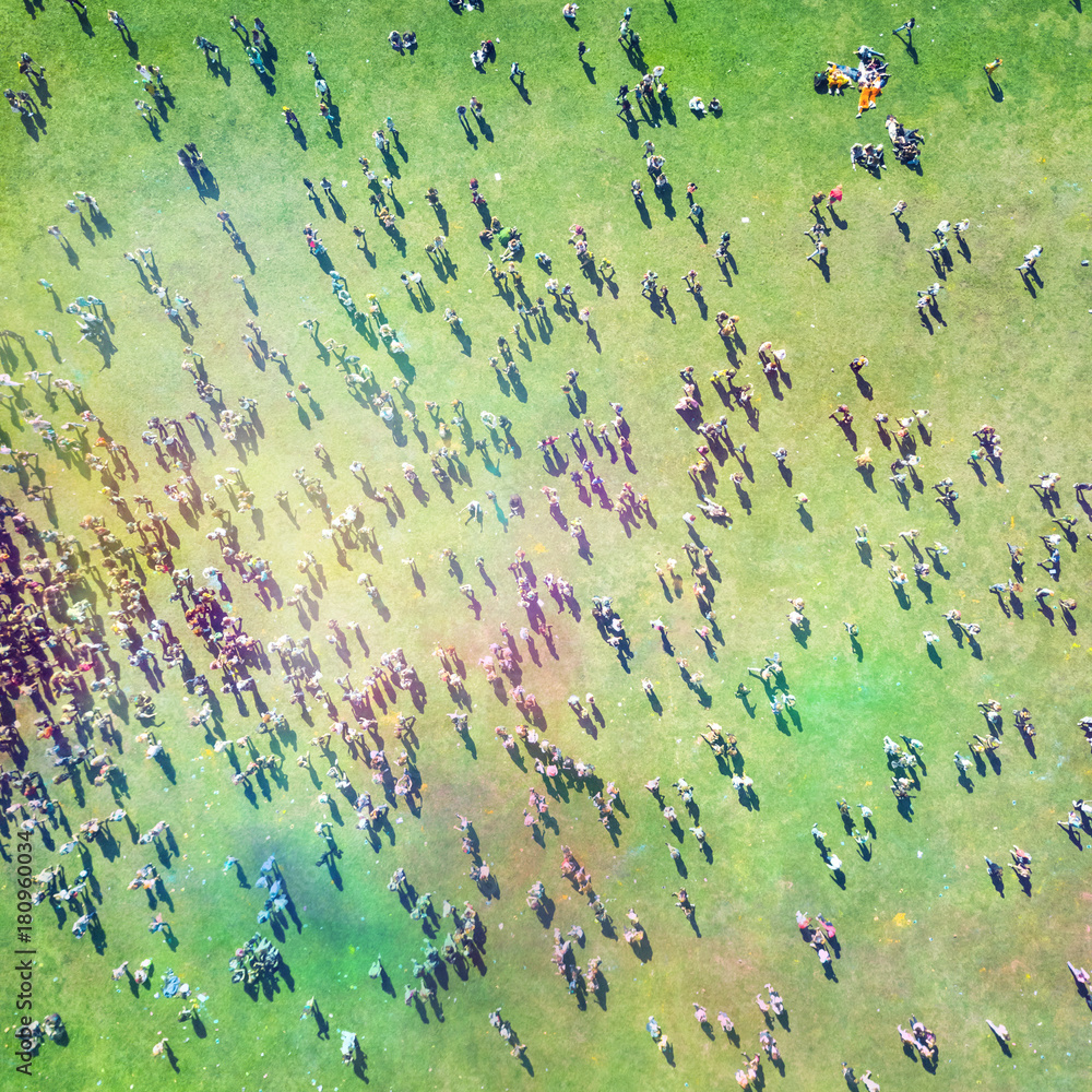 Top view of a crowd of people at the Holly Colors Festival